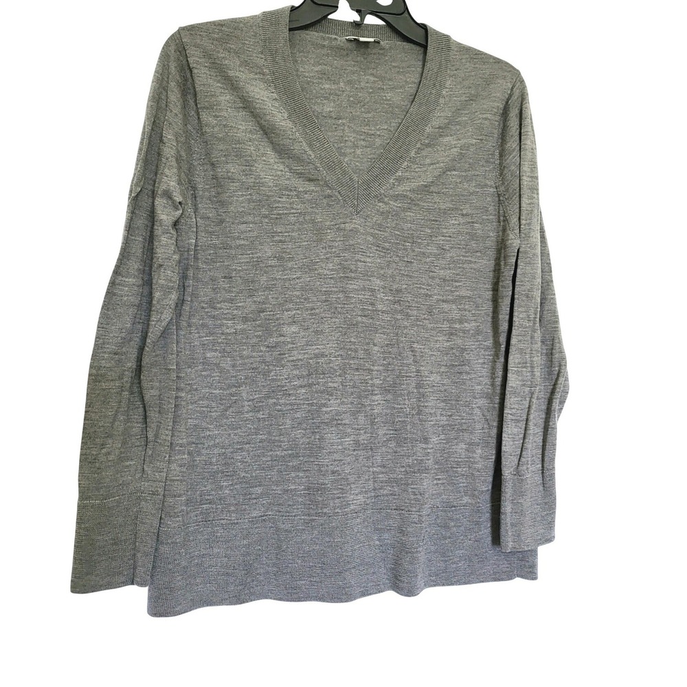 J.Jill Womens Gray V-Neck 100% Merino Wool Long Sleeve Preppy Sweater Medium